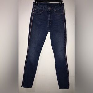 Mother Size 26 The Looker Stripe High Waist Skinny Jeans Women's Blue Dark Wash